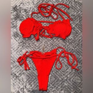 ZAFUL Small Ribbed Bikini Set in Red